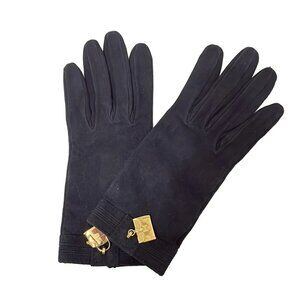 HERMES - Black Gold Suede Hardware Women's Gloves 157-072825